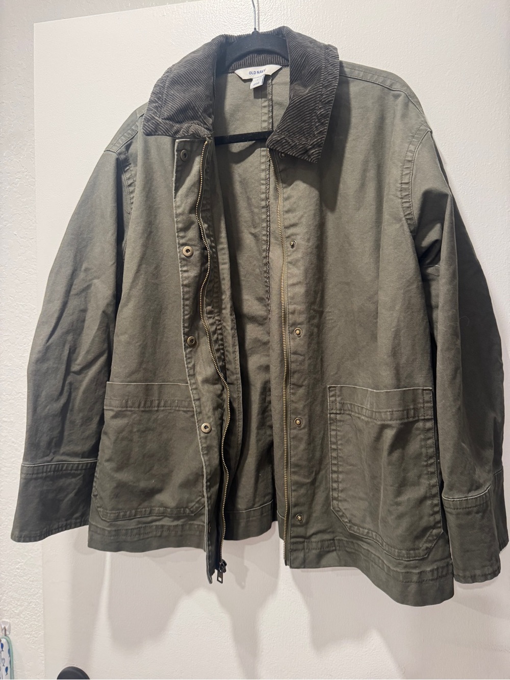 Old Navy Olive Green Utility Jacket - Corduroy Collar - Large
